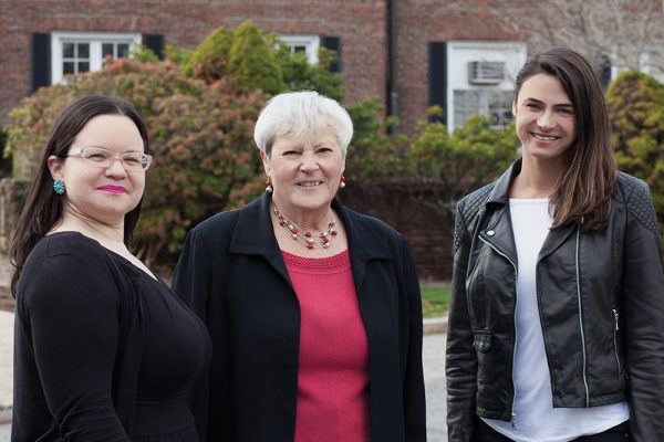 Professor Ingrid Hillinger, center, with public service scholars Alena Chaps ’16, left, and Shannon Johnson ’15.